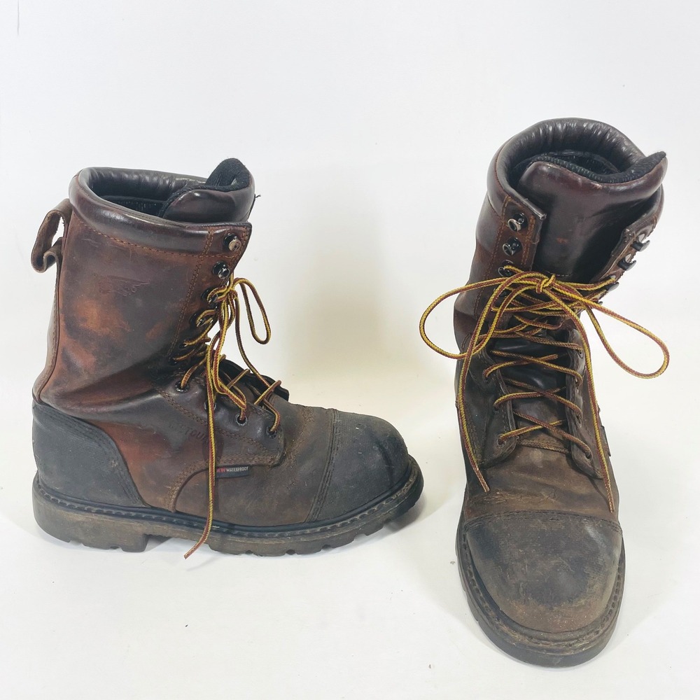 Red Wing 4499 Mens 7.5 D MetGuard Waterproof Vibram Safety Toe Work Boots Brown